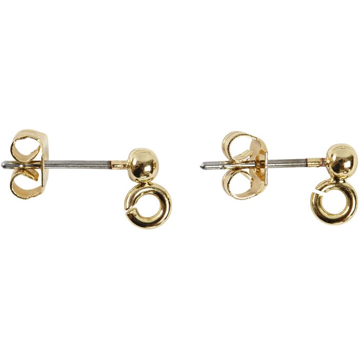 Clous d’oreilles, L : 13 mm, d 3,8 mm, diamètre intérieur 0,8 mm, doré, 10 pièces/ 1 Pq.