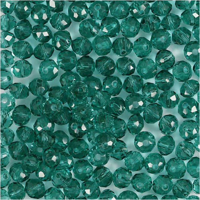 Perles à Facettes, d 4 mm, diamètre intérieur 1 mm, vert, 45 pièces/ 1 Pq.