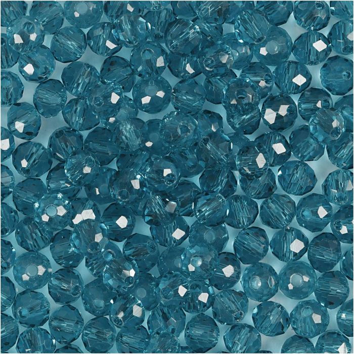 Perles à Facettes, d 4 mm, diamètre intérieur 1 mm, turquoise, 45 pièces/ 1 Pq.