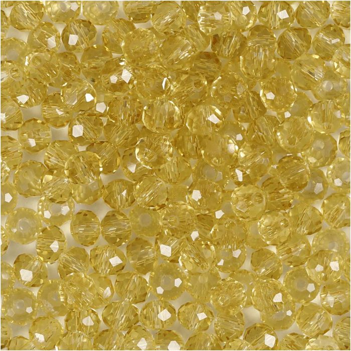 Perles à Facettes, d 4 mm, diamètre intérieur 1 mm, jaune, 45 pièces/ 1 Pq.
