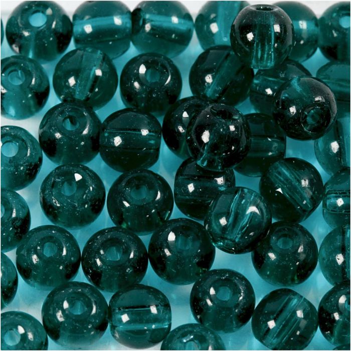 Perles en Verre, d 4 mm, diamètre intérieur 1 mm, vert, 45 pièces/ 1 Pq.