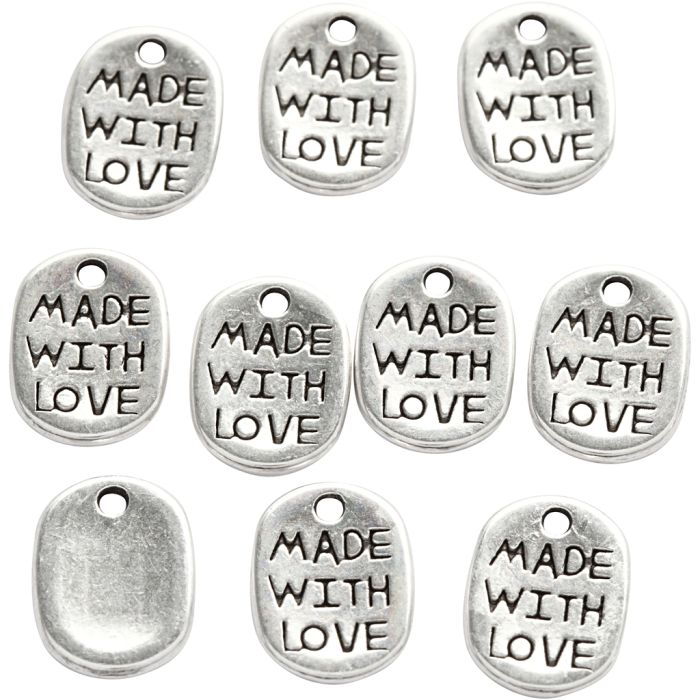 Pendentif, L : 12 mm, L : 8 mm, diamètre intérieur 1 mm, argenté, 10 pièces/ 1 Pq.