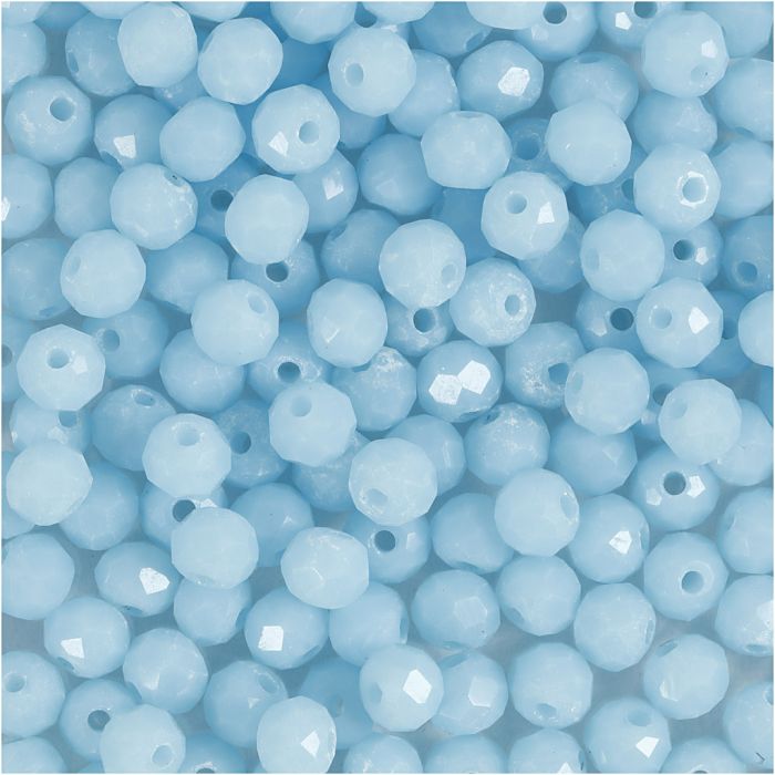 Perles à Facettes, dim. 3x4 mm, diamètre intérieur 0,8 mm, bleu azur, 100 pièces/ 1 Pq.