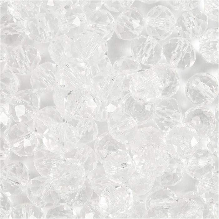 Perles à Facettes, dim. 5x6 mm, diamètre intérieur 1 mm, cristal, 100 pièces/ 1 Pq.