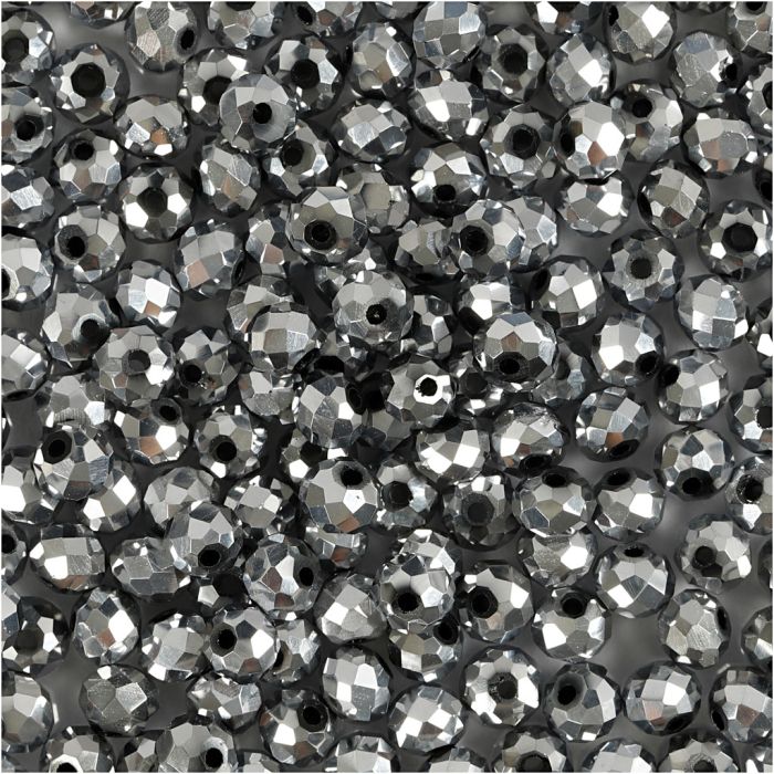 Perles à Facettes, dim. 3x4 mm, diamètre intérieur 0,8 mm, gris métallique, 100 pièces/ 1 Pq.