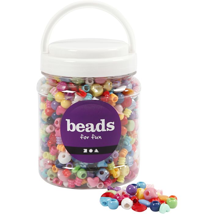 Seau de Perles Plastique, dim. 6-20 mm, diamètre intérieur 1,5-6 mm, ca. 1175 pièce, 390 gr, 700 ml/ 1 boîte
