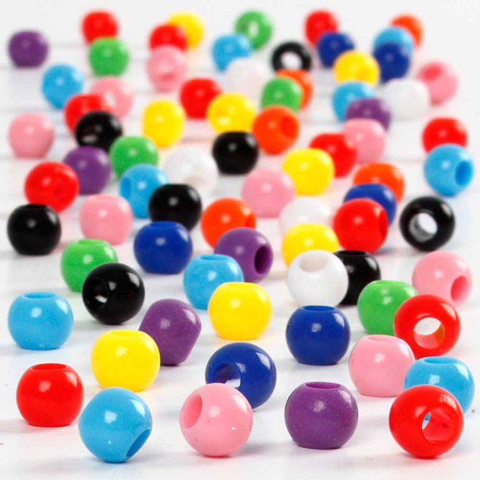 Perles Pony, d 6 mm, diamètre intérieur 3 mm, ca. 600 pièce, 75 gr, 125 ml/ 1 Pq.
