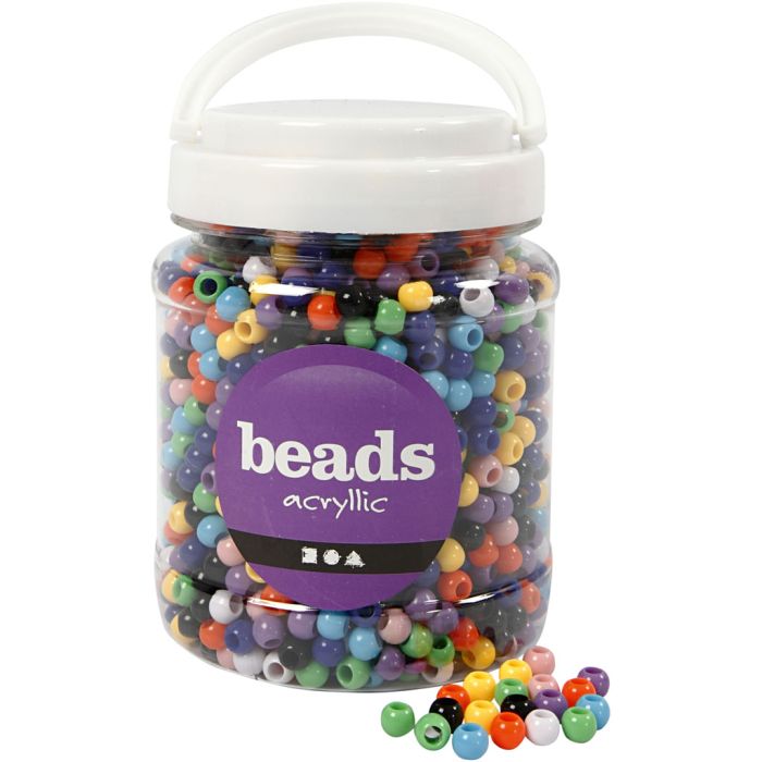 Perles Pony, d 8 mm, diamètre intérieur 4 mm, ca. 2280 pièce, ass. de couleurs, 415 gr, 700 ml/ 1 boîte
