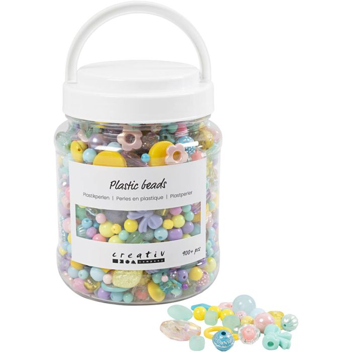 Perles en plastique, d 5-35 mm, diamètre intérieur 1-8 mm, ca. 900 pièce, ass. de couleurs, 700 ml/ 1 boîte