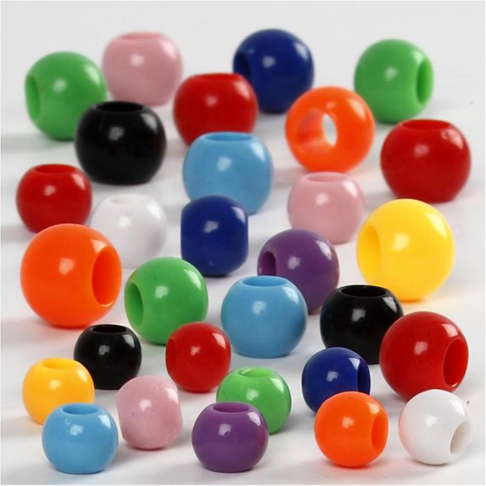 Perles Pony, dim. 6-10 mm, diamètre intérieur 3-5 mm, ca. 444 pièce, 85 gr, 150 ml/ 1 Pq.