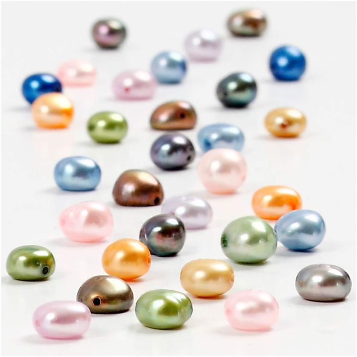Perles d’eau douce, dim. 5-6 mm, diamètre intérieur 0,5 mm, 40 cm/ 1 Pq.