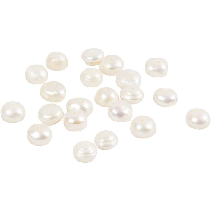 Perles d’eau douce, dim. 4-6 mm, diamètre intérieur 1 mm, nacré, 40 cm/ 1 Pq.