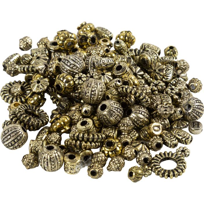 Perles antiques, d 3-20 mm, diamètre intérieur 1,5-3 mm, plusieurs modèles, couleurs métalliques, 50 gr/ 1 Pq.