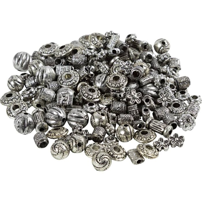 Perles antiques, d 3-20 mm, diamètre intérieur 1,5-3 mm, argent, 50 gr/ 1 Pq.