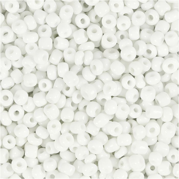 Perles de rocaille, d 3 mm, dim. 8/0, diamètre intérieur 0,6-1,0 mm, blanc, 25 gr/ 1 Pq.