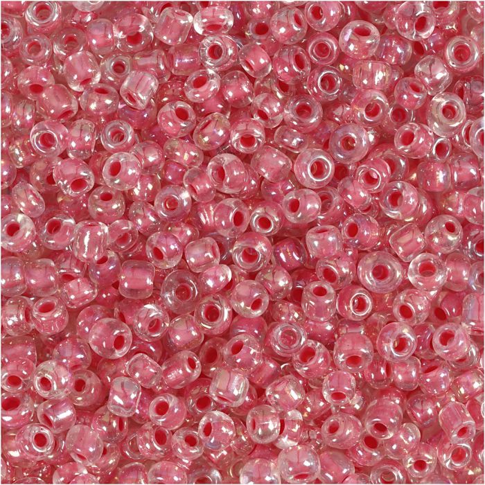 Perles de rocaille, d 3 mm, dim. 8/0, diamètre intérieur 0,6-1,0 mm, coeur rose, 25 gr/ 1 Pq.