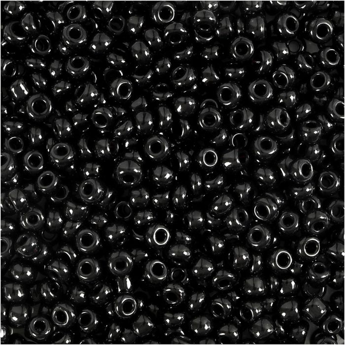 Perles de rocaille, d 3 mm, dim. 8/0, diamètre intérieur 0,6-1,0 mm, noir, 25 gr/ 1 Pq.