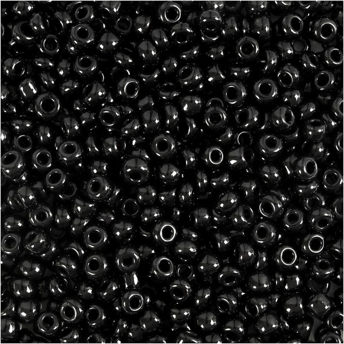 Perles de rocaille, d 3 mm, dim. 8/0, diamètre intérieur 0,6-1,0 mm, noir, 500 gr/ 1 Pq.