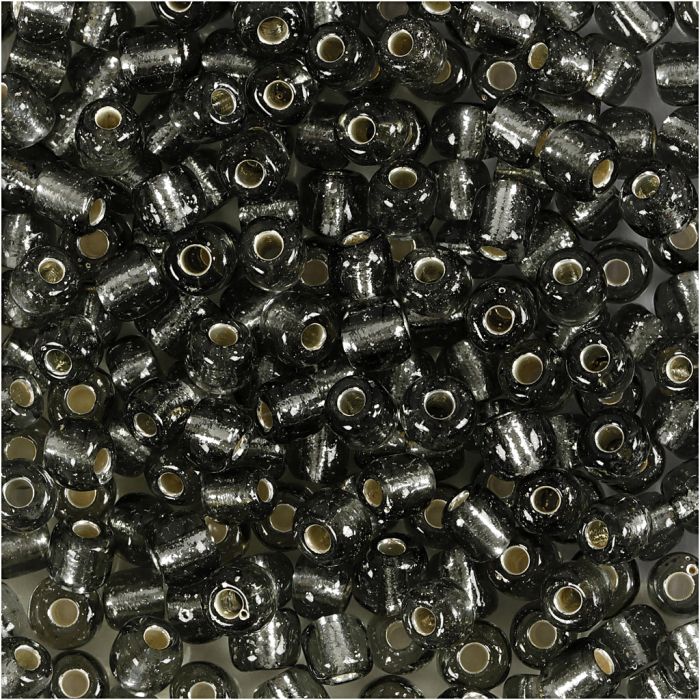 Perles de rocaille, d 4 mm, dim. 6/0, diamètre intérieur 0,9-1,2 mm, gris transparent, 25 gr/ 1 Pq.