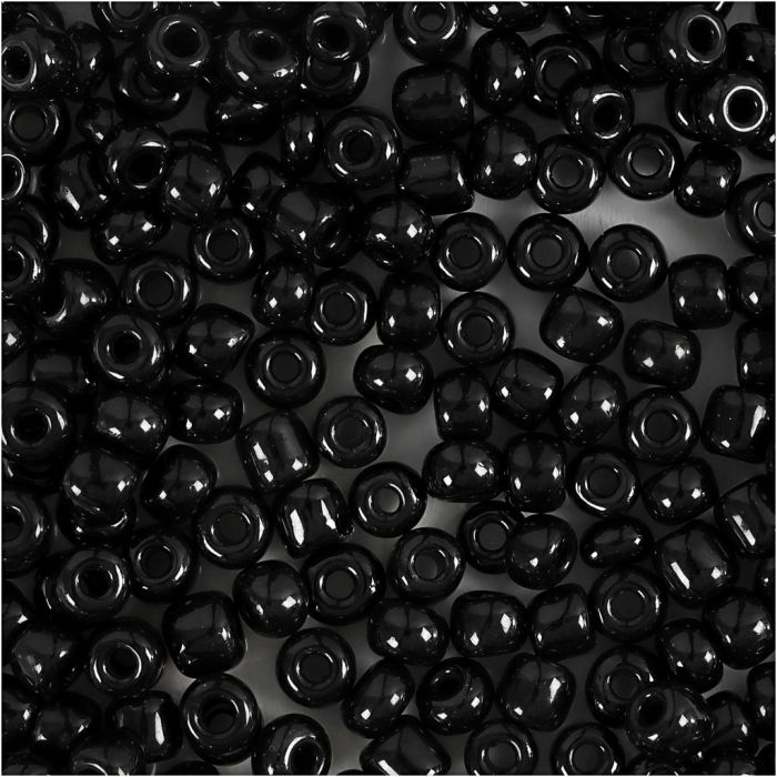 Perles de rocaille, d 4 mm, dim. 6/0, diamètre intérieur 0,9-1,2 mm, noir, 25 gr/ 1 Pq.