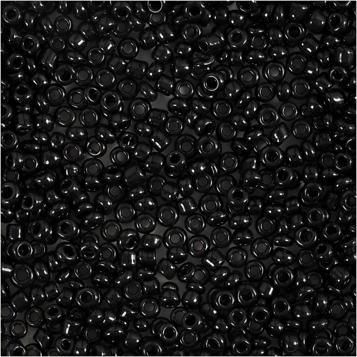 Perles de rocaille, d 2 mm, dim. 12/0, diamètre intérieur 0,8 mm, noir, 25 gr/ 1 Pq.