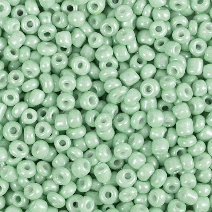 Perles de rocaille, d 3 mm, dim. 8/0, diamètre intérieur 0,6-1,0 mm, vert clair, 25 gr/ 1 Pq.