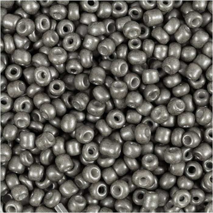 Perles de rocaille, d 3 mm, dim. 8/0, diamètre intérieur 0,6-1,0 mm, gris, 25 gr/ 1 Pq.
