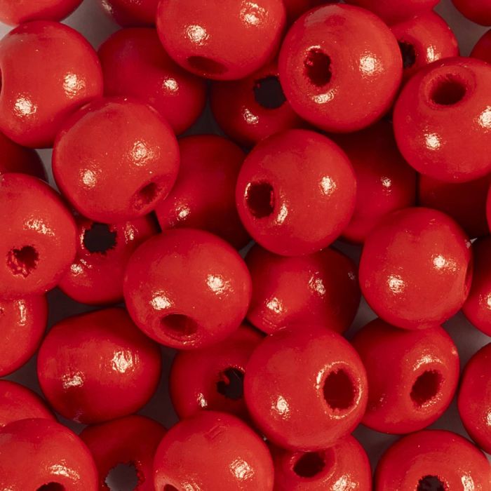 Perles en bois, d 10 mm, diamètre intérieur 3 mm, rouge, 50 gr/ 1 Pq.