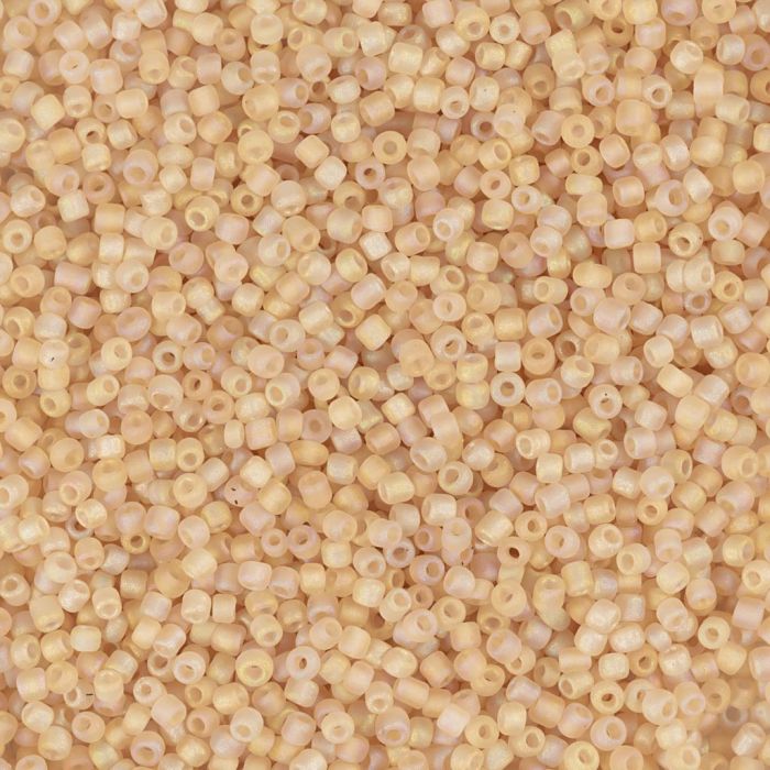 Perles de rocaille, dim. 15/0, d 1.7 mm, diamètre intérieur 0,5-0,8 mm, matt frozen, beige, 25 gr/ 1 Pq.