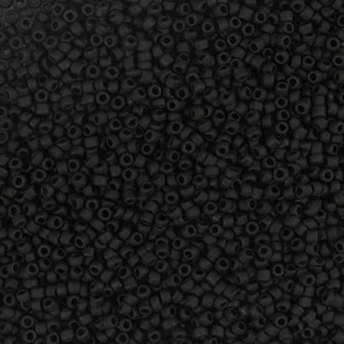 Perles de rocaille, dim. 15/0, d 1.7 mm, diamètre intérieur 0,5-0,8 mm, matt frozen, noir, 25 gr/ 1 Pq.