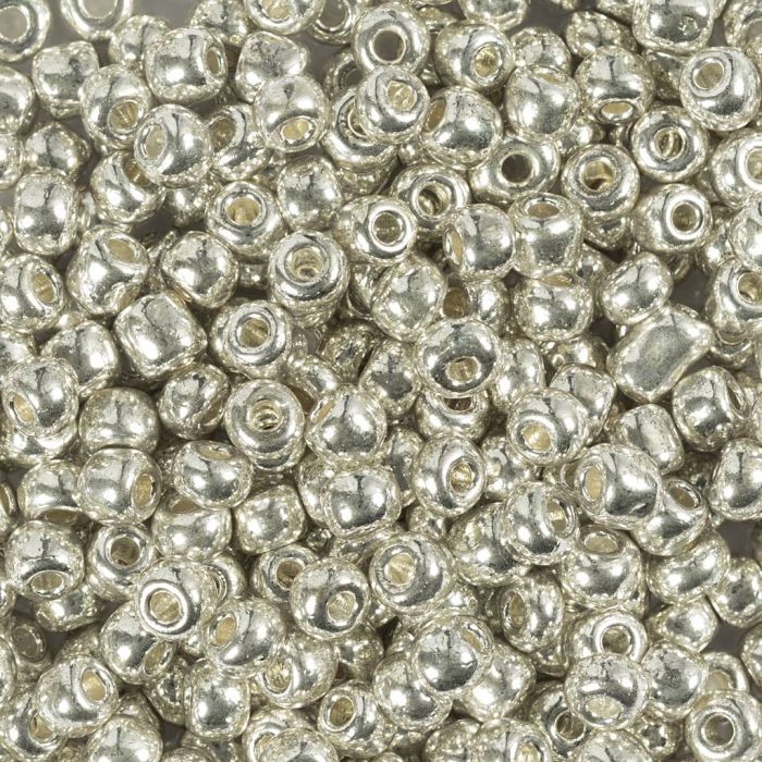 Perles de rocaille, dim. 6/0, d 4 mm, diamètre intérieur 0,9-1,2 mm, argent, 25 gr/ 1 Pq.