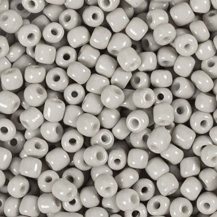 Perles de rocaille, dim. 6/0, d 4 mm, diamètre intérieur 0,9-1,2 mm, gris clair, 25 gr/ 1 Pq.