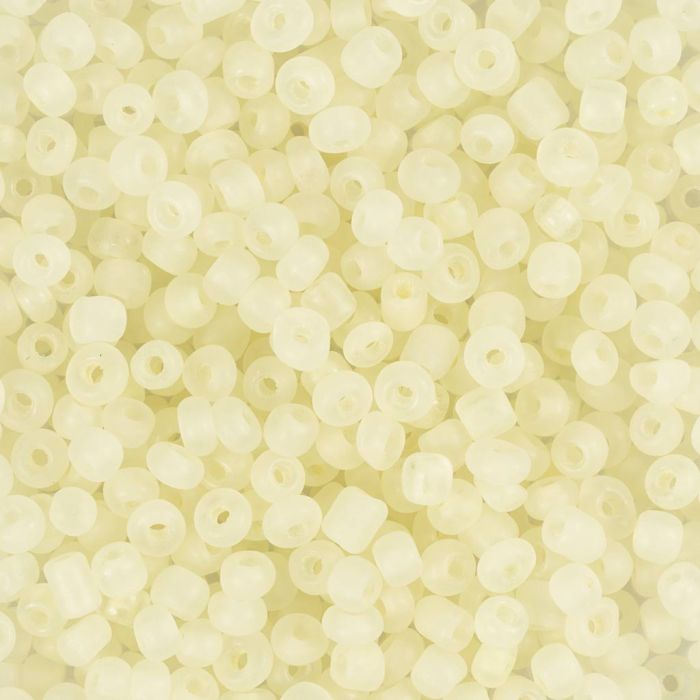 Perles de rocaille, dim. 8/0, d 3 mm, diamètre intérieur 0,6-1,0 mm, matt frozen, blanc, 25 gr/ 1 Pq.