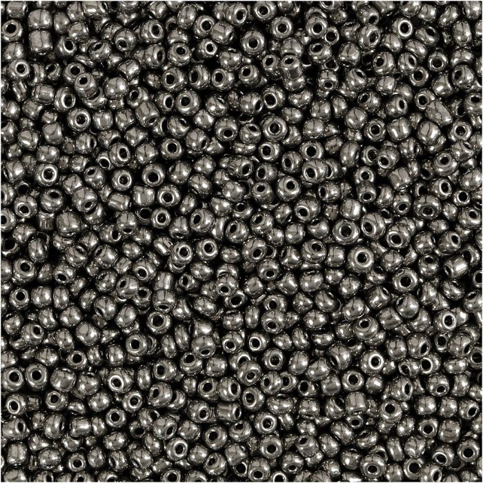 Perles de rocaille, d 1,7 mm, dim. 15/0, diamètre intérieur 0,5-0,8 mm, Gris métallisé, 25 gr/ 1 Pq.