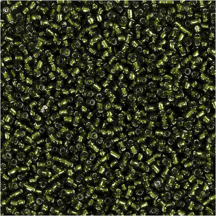 Perles de rocaille, d 1,7 mm, dim. 15/0, diamètre intérieur 0,5-0,8 mm, vert pré, 25 gr/ 1 Pq.