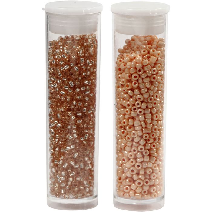 Perles de rocaille, d 1,7 mm, dim. 15/0, diamètre intérieur 0,5-0,8 mm, Pêche, Pêche claire, 2x7 gr/ 1 Pq.