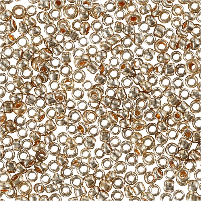 Perles de rocaille, d 1,7 mm, dim. 15/0, diamètre intérieur 0,5-0,8 mm, rose or, 25 gr/ 1 Pq.
