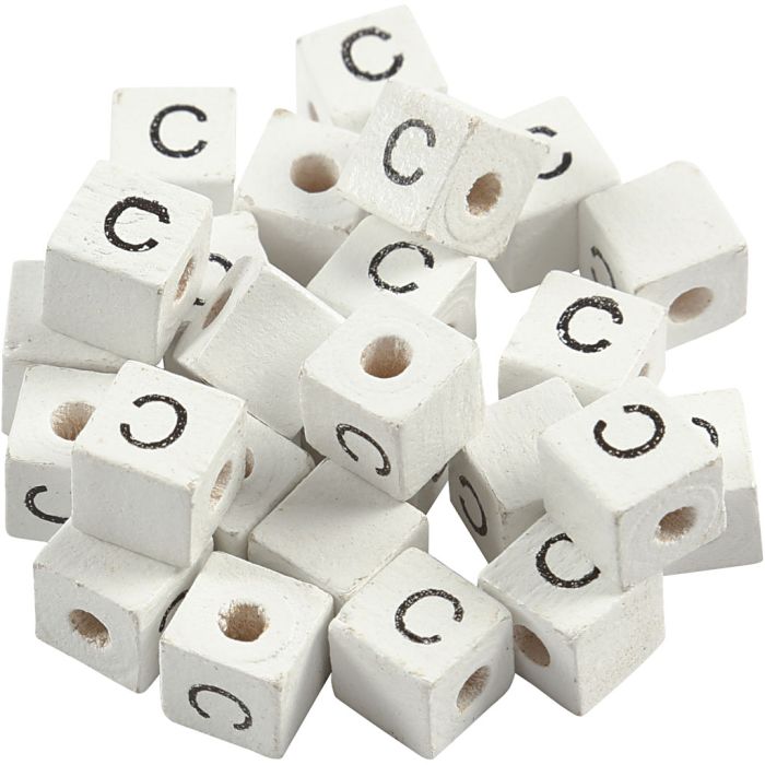 Perles lettres, C, dim. 8x8 mm, diamètre intérieur 3 mm, blanc, 25 pièces/ 1 Pq.