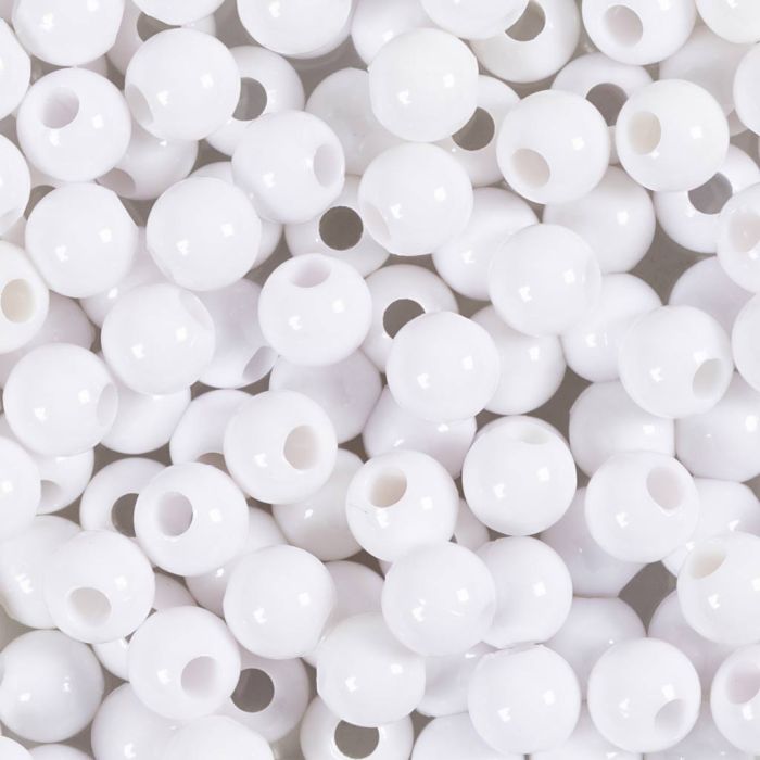 Perles en plastique, d 6 mm, diamètre intérieur 1,5 mm, blanc, 300 gr/ 1 Pq.