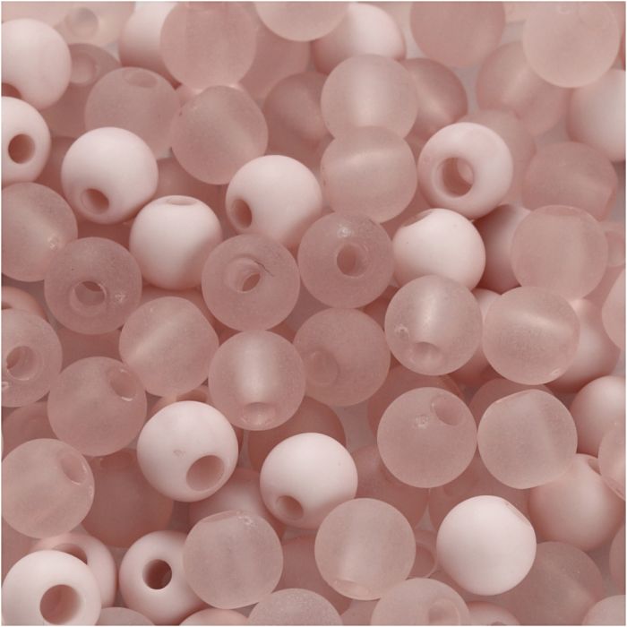 Perles en plastique, d 6 mm, diamètre intérieur 2 mm, ca. 150 pièce, rose, 40 gr/ 1 Pq.