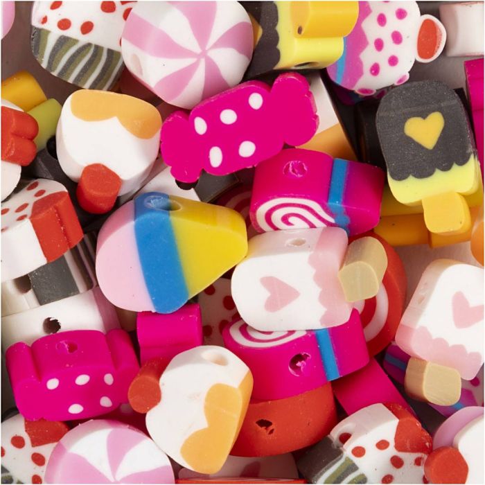 Perles Figurines, Bonbons, gâteaux et glaces, d 10 mm, diamètre intérieur 1,5 mm, 60 pièces/ 1 Pq.