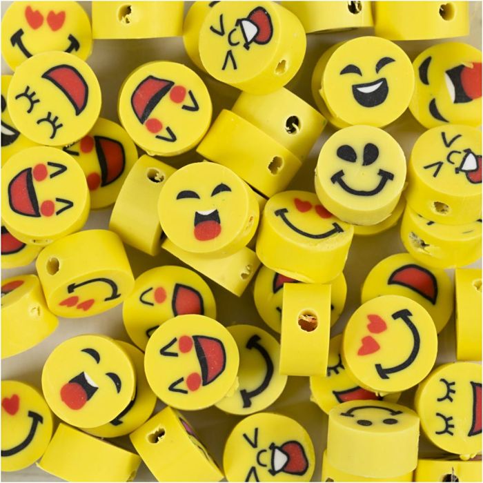 Perles Figurines, Emoji, d 10 mm, diamètre intérieur 1,5 mm, 60 pièces/ 1 Pq.