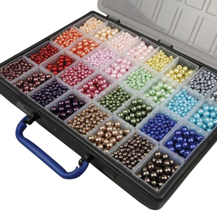 Perles de cire, diamètre intérieur 1,5-2 mm, ca. 4700 pièce, ass. de couleurs, 32x20 gr/ 1 Pq.