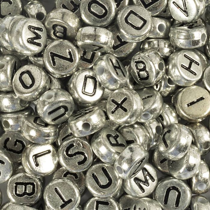 Perles lettres, d 7 mm, diamètre intérieur 1,2 mm, ca. 200 pièce, argent, 21 gr/ 1 Pq.
