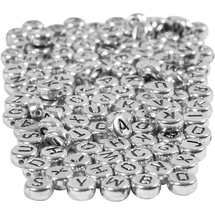 Perles lettres, d 7 mm, diamètre intérieur 1,2 mm, ca. 1500 pièce, argent, 165 gr/ 1 Pq.