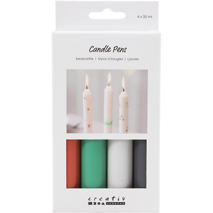 Stylos à bougies, noir, vert, gris clair, rouge, 4x30 ml/ 1 Pq.