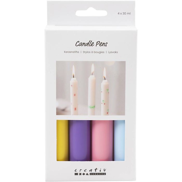 Stylos à bougies, bleu clair, rose clair, violet, jaune, 4x30 ml/ 1 Pq.