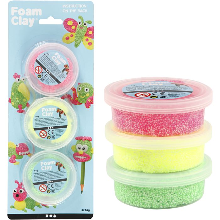 Foam Clay®, vert clair, rose néon, jaune néon, 3x14 gr/ 1 Pq.