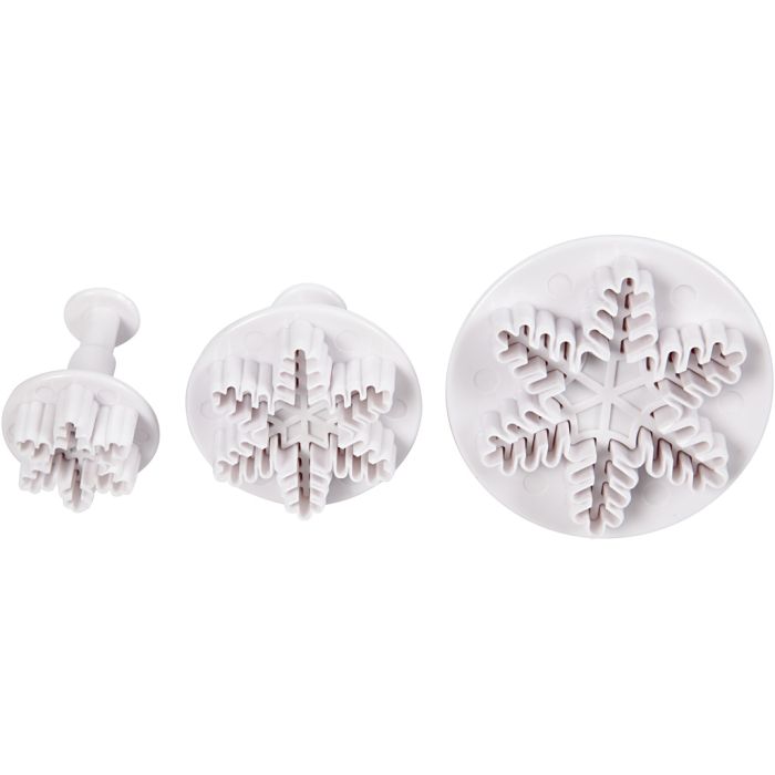 Emporte-Pièces avec Tampon, flocon de neige, d 3,2+4,8+6,5 cm, blanc, 3 pièces/ 1 Pq.