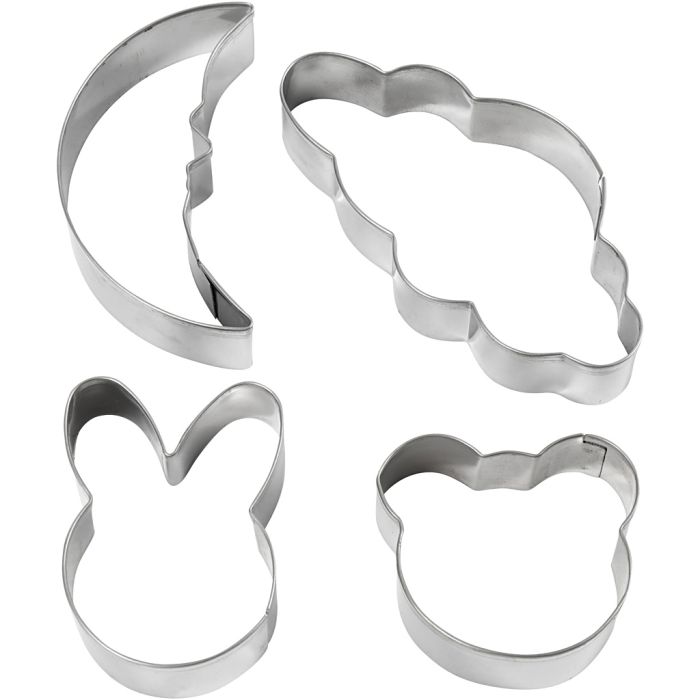 Emporte-pièces, nuage, lièvre, ours, lune, H : 10 cm, 4 pièces/ 1 Pq.